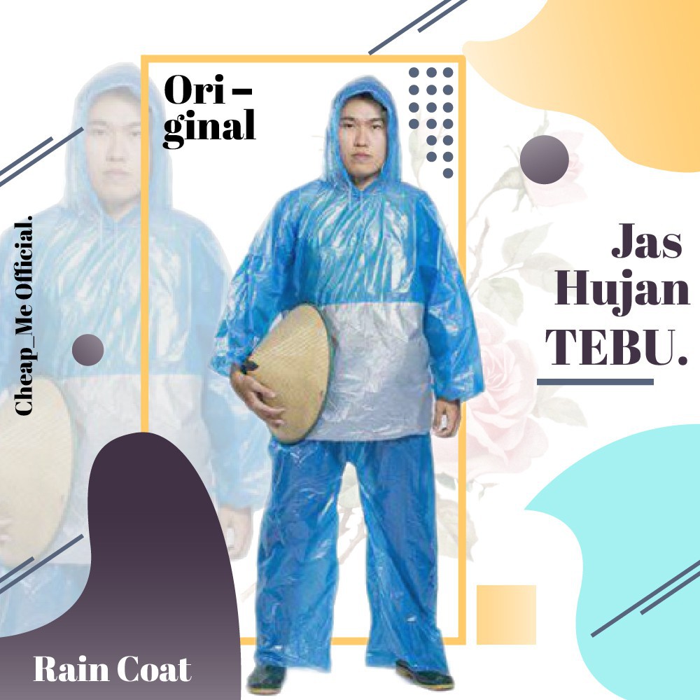 Jas Hujan Plastik Setelan (Jaket + Celana) Kombinasi Biru Mudah Di Pakai Bisa Untuk Traveling