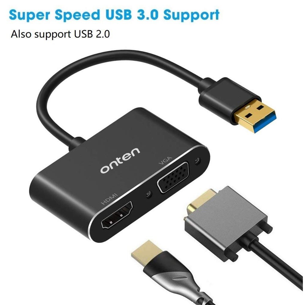 ONTEN OTN-5021B - USB 3.0 to HDMI and VGA Display Adapter Converter - Adapter USB ke HDMI &amp; VGA