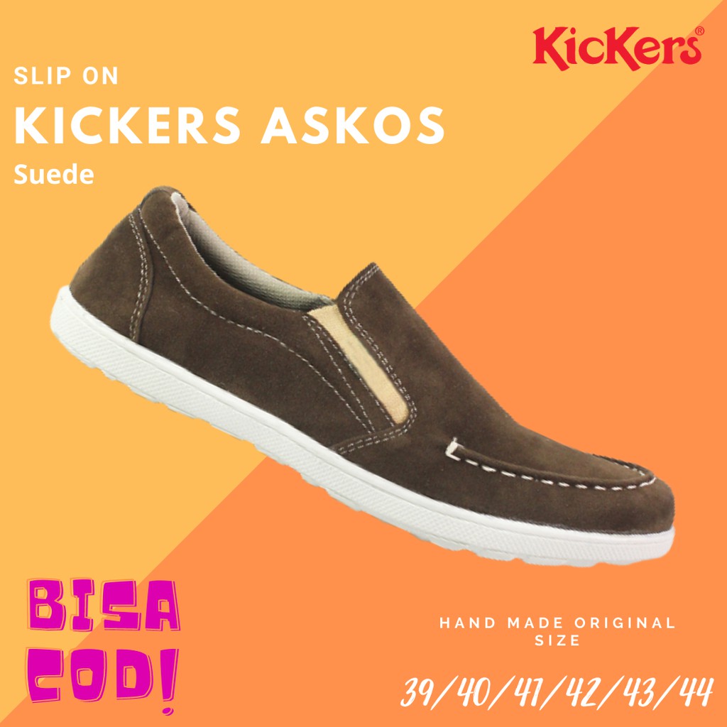 Sepatu Pria Kickers Askos Slop Coklat Suede Formal Kasual Kerja Kantor Shoes Kikers Murah Cowok