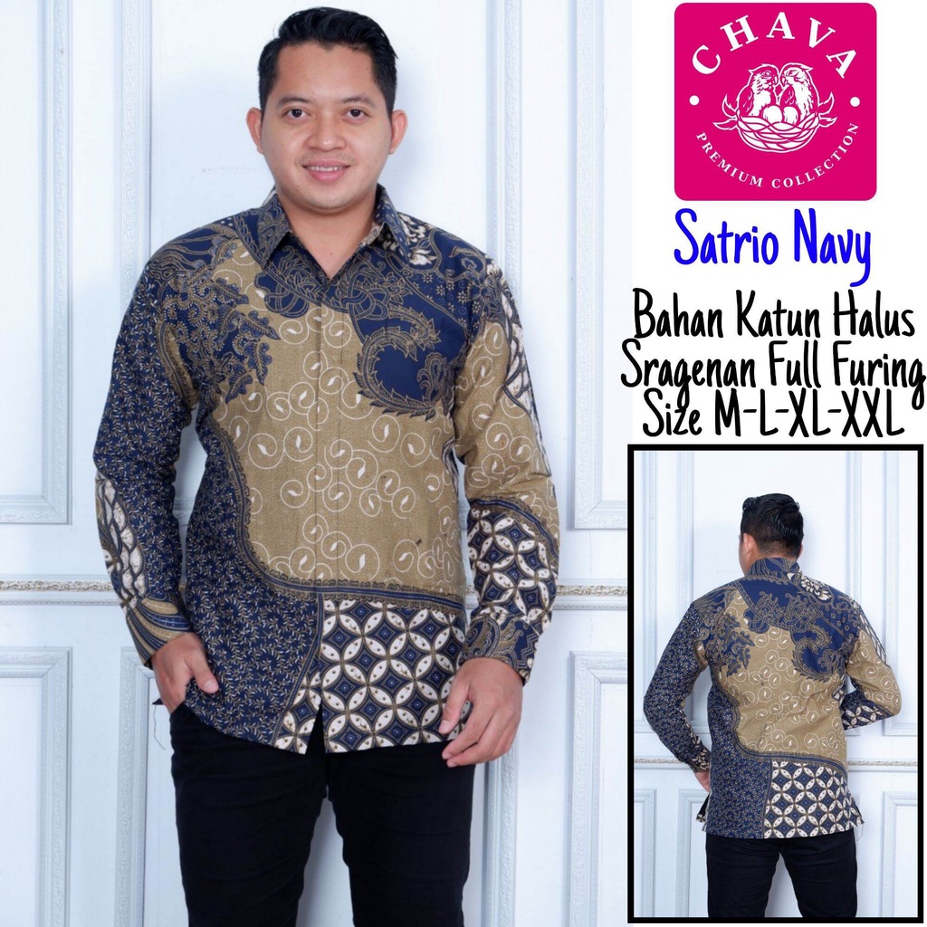 Batik pria warna navy terbaru/kemeja batik lengan panjang warna navy/baju batik pria terlaris satrio