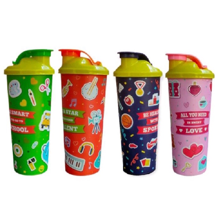 Gelas Tumbler Biggy Ware Botol Minum Milenial 450 ml Botol Minum Anak Wadah Air Minum Motif Lucu Gelas Tutup Plastik