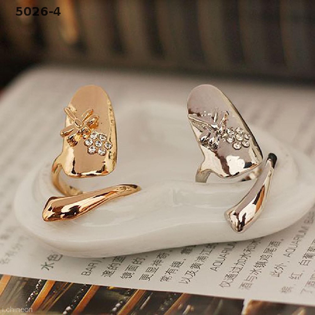 5026-4 1pc New Fashion Delicate Dragonfly Rhinestone Flower Finger Nail Ring 2 Colors 5026-4