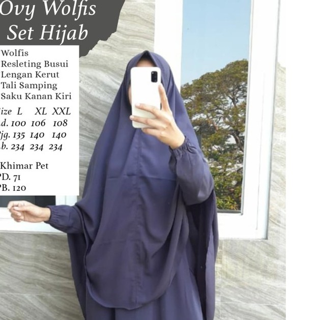 Gamis Wolfis Set Hijab Pet Syar'i/ Gamis Syari'i Wolfis Grade A