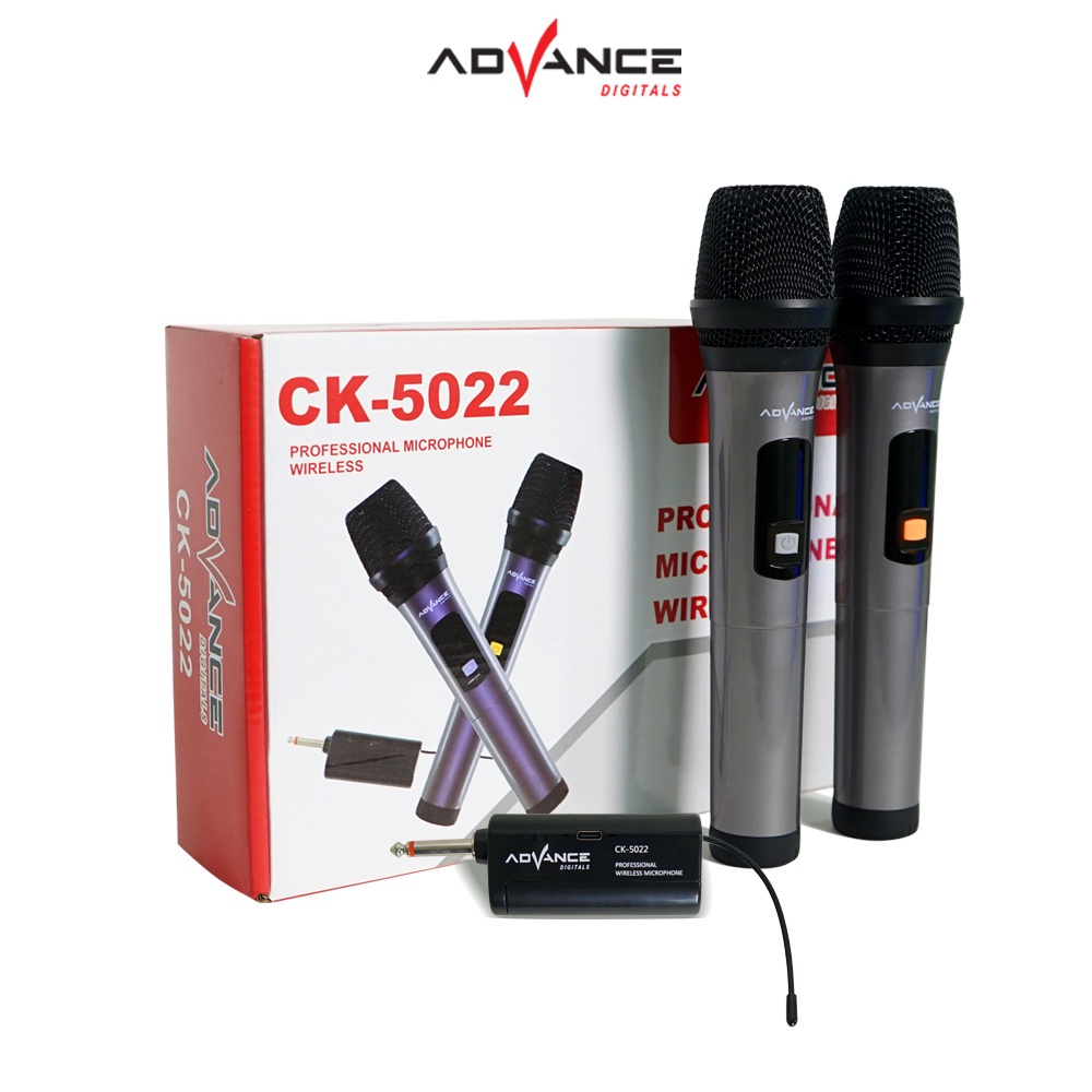 Double Mic Wireless Profesional Microphone tanpa kabel Advance CK-5022 (isi 2 mic) | Advance Mic Ck 5022 Microphone Profesional Wireless Dual 2 Mic Duet Keren | FMS