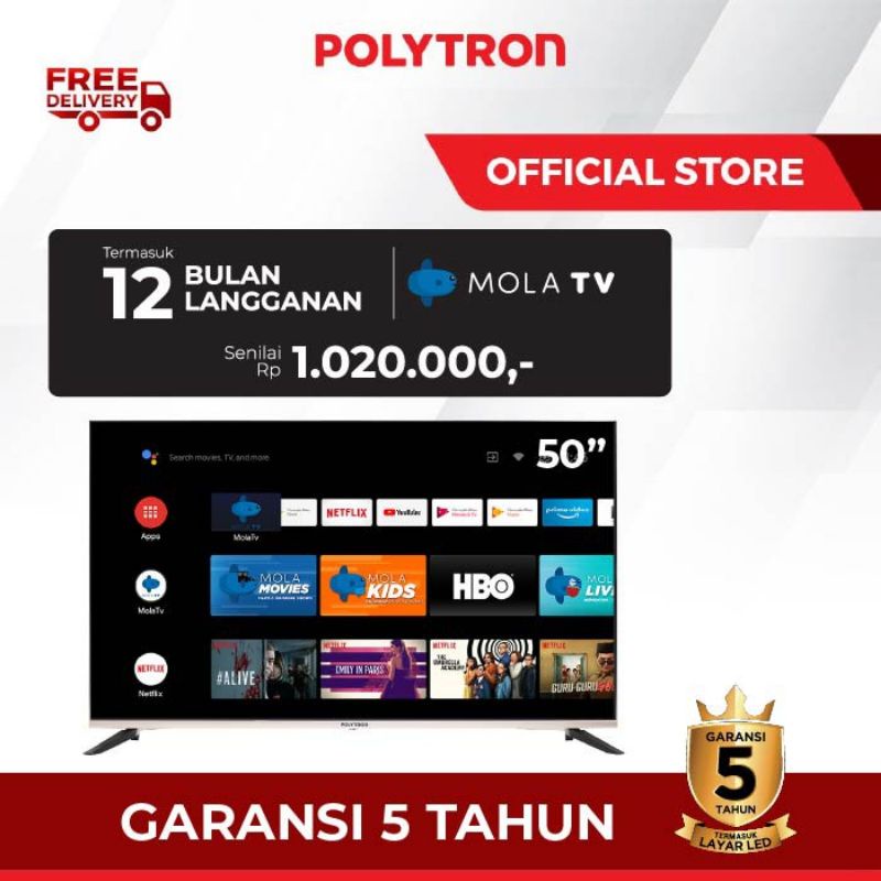 LED TV POLYTRON 50AG9953 smart android 50 inch ( Khusus Sidoarjo Surabaya Gersik Mojokerto)