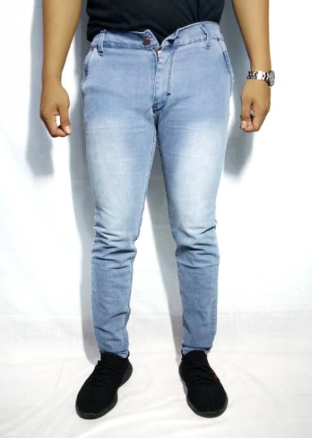 Plain hitam pekat long pants jeans celana panjang stretch ngaret karet bagus mantap melar murah gaya