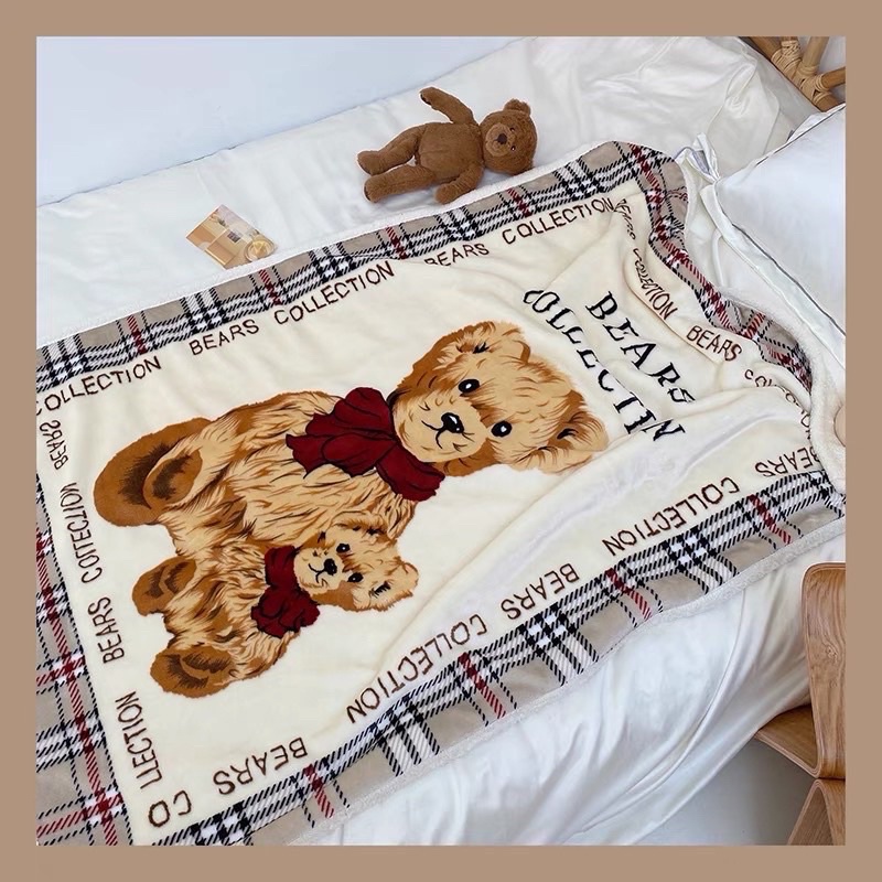 PREMIUM QUALITY SELIMUT BULU HALUS MOTIF BURBERRY BEAR SIZE 95X135CM / AESTHETIC BLANKET / FLUFFY BLANKET / SELIMUT LEMBUT DAN MEWAH KARAKTER ESTETIK / SELIMUT DEWASA BERKUALITAS