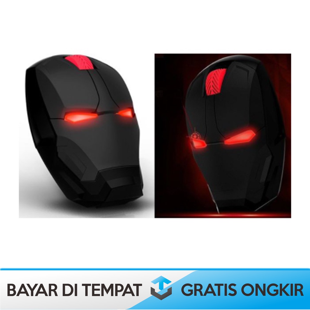 WIRELESS MOUSE SILENT CLICK 2.4 GHz BERBENTUK TOPENG IRON MAN TAFFWARE