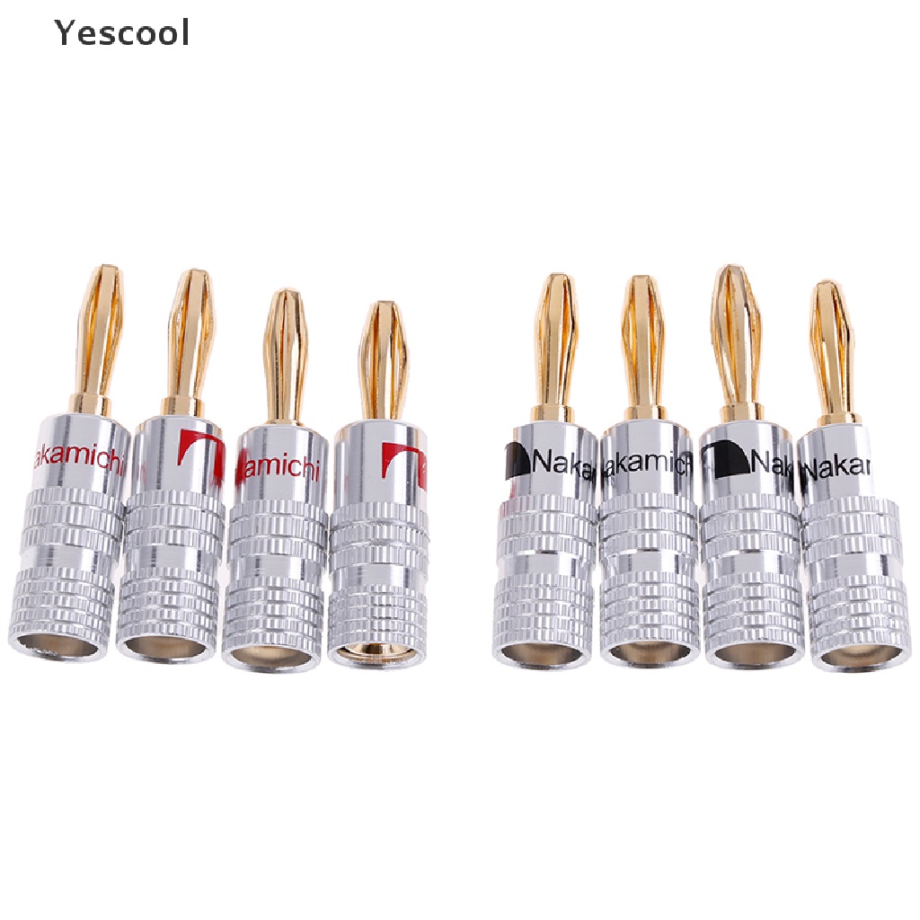 Yescool 4pcs 2 Pasang Konektor Jack Audio banana plug Lapis Emas 24K Untuk Speaker