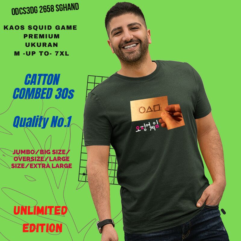 Kaos Pria Distro Jumbo Dewasa XXL Bahan Tebal Caton Jepang Original Premium Murah Hitam SquidGame Te