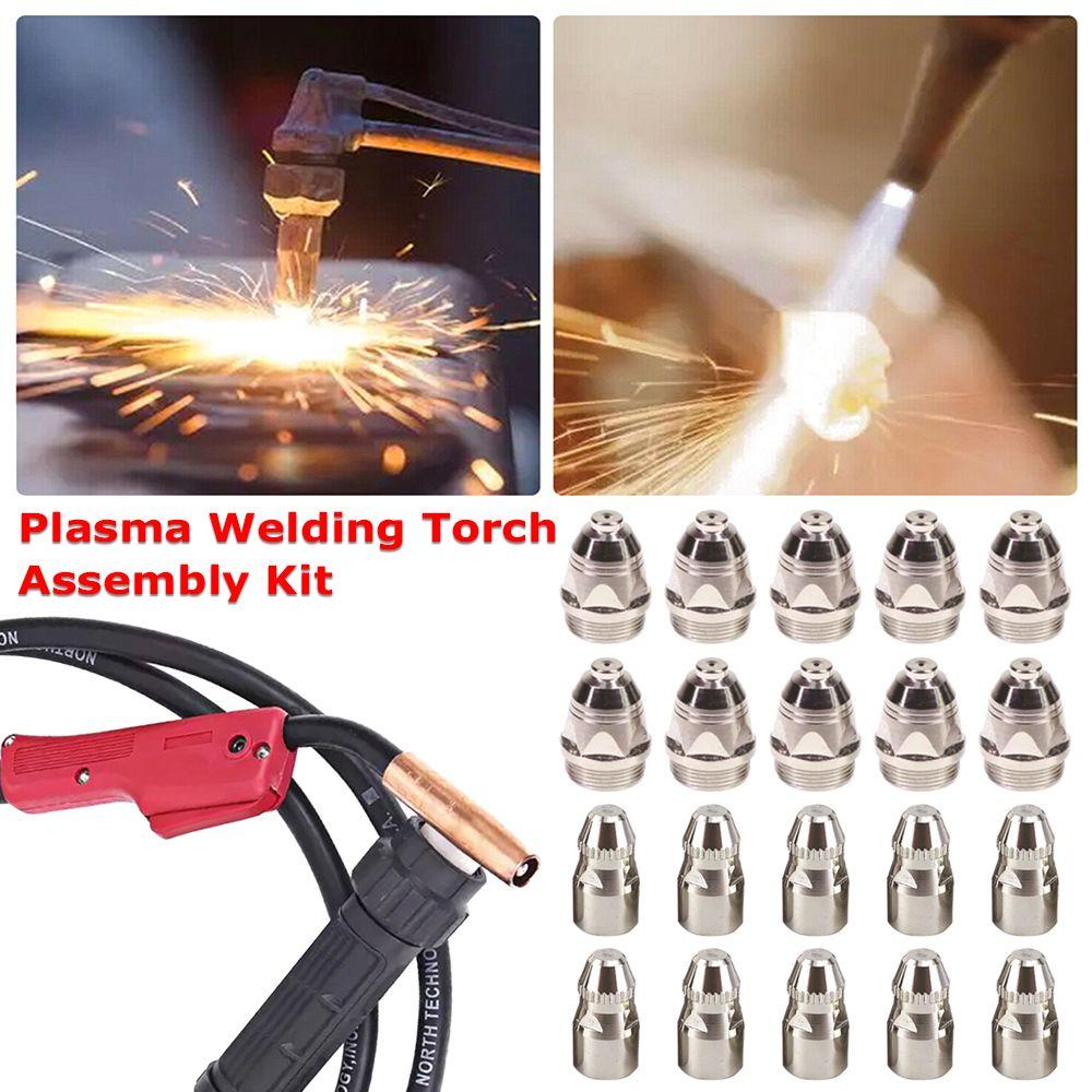 Top 10pcs Plasma Welding Torch Majelis Kit Tembaga Nikel Berlapis Las Habis 1.1/1.3/1.5/1.7mm Nozzle Dengan Elektroda