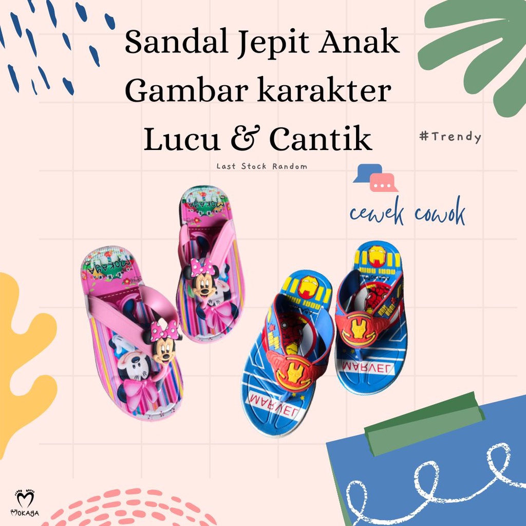 Sandal Jepit Jelly Anak Cewek Cowok Gambar Karakter Lucu Keren Cantik Import Mokaya (KODE: LED RANDOM)