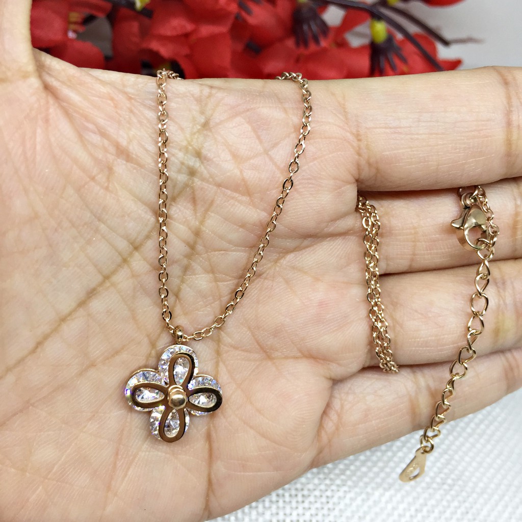 Kalung Fashion Korea Titanium Rosegold Bunga Batu putih - BN316
