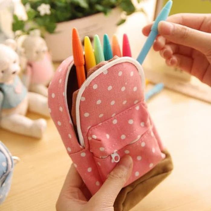 

PENCIL CASE POLKADOT MINI BACKPACK - TEMPAT PENSIL UNIK MODEL RANSEL