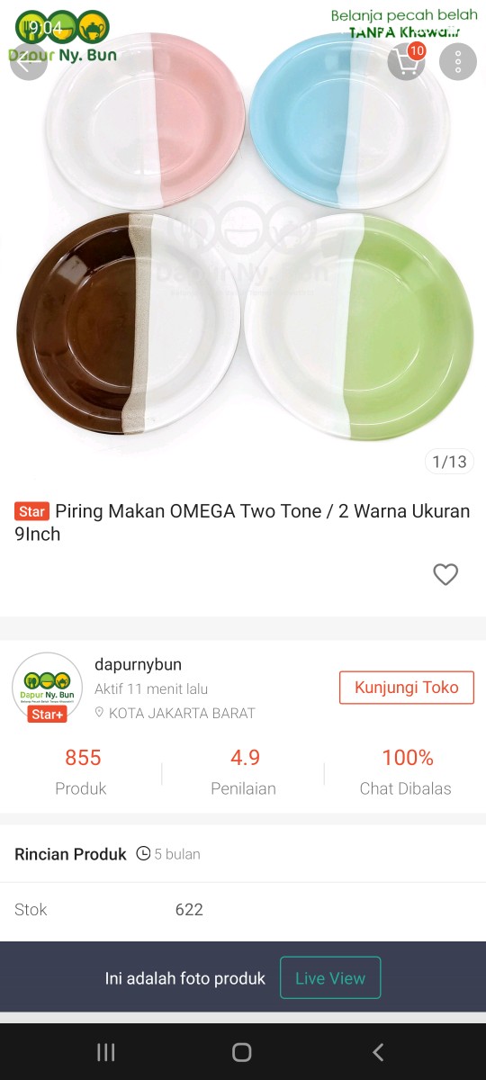 Piring Makan Omega Two Tone / 2 Warna Ukuran 9inch