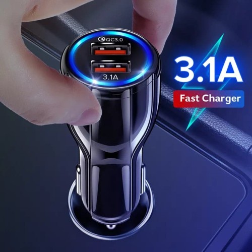 Car FAST Charger Mobil USB 2 Port Adaptor  QC3.0 Lighter 3.1A