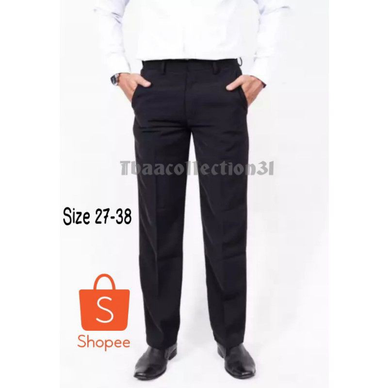 Celana Formal Pria Kerja Standart Pria Panjang Hitam Size 27-38 Bahan Kain Teflon Murah Adem