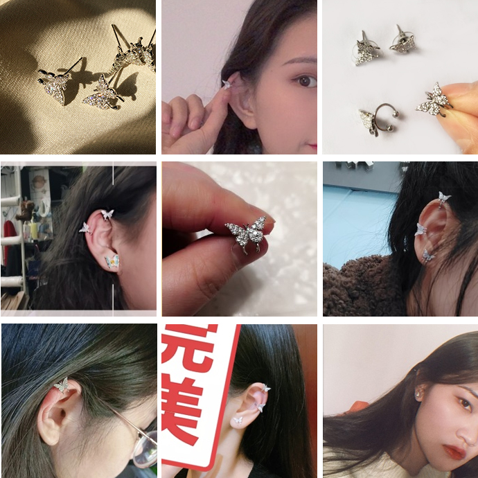 Pin/klip Jenis flash diamond butterfly earrings lady Lucu Manis Keren korea