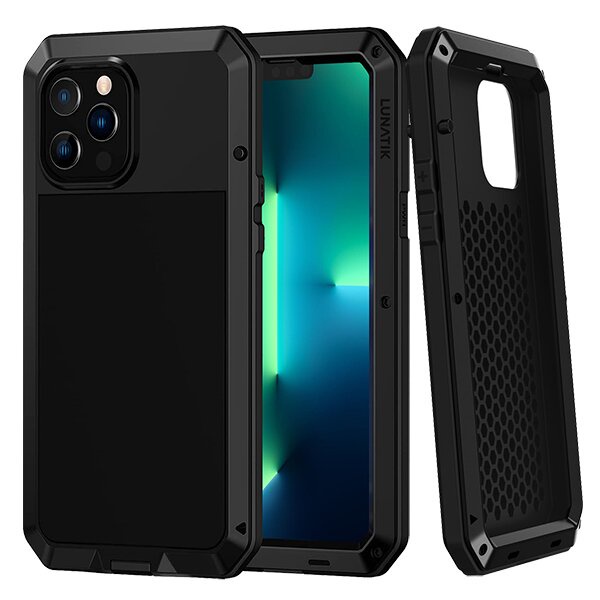 GoodCase - Hard Case iPh 13 Pro/ 13 Pro Max | 12/ 12 Mini/ 12 Pro 6.1 | 11/ 11 Pro/ 11 Pro Max Lunatik Taktik Case Gorilla Glass Full Black