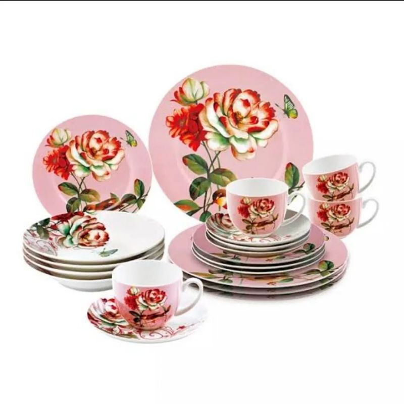 Dinner set Keramik 20 pcs tipe Full Blossom Peony - Nakami (per set)