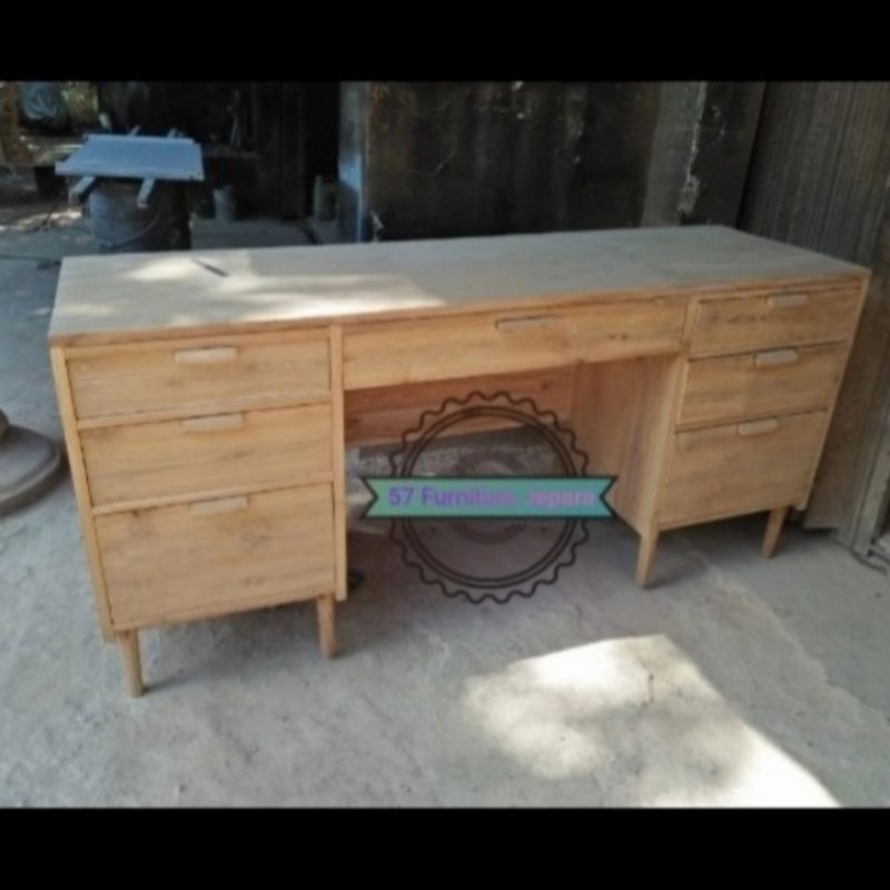 Meja Kantor Besar Retro Minimalis Kayu Jati Mebel Jepara Mentahan
