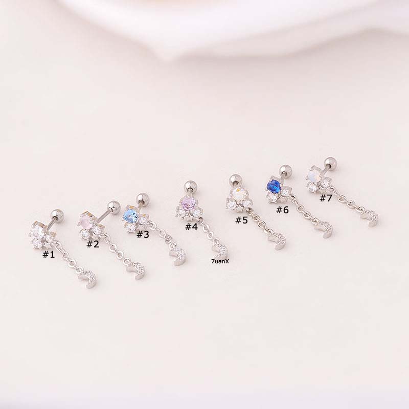 1 Pc Anting Stud Rantai Menjuntai Bentuk Bulan Bahan Stainless Steel Lapis Emas 20 Gage