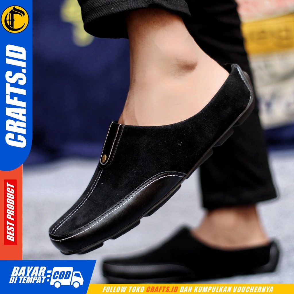 Sepatu Sendal Pria Casual Sepatu Slop Keren Kerja Outdoor Kulit Suede Original CRAFTS LUCCU