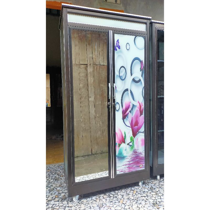lemari pintu 2 / almari kaca gambar warna / almari baju kaca alumunium