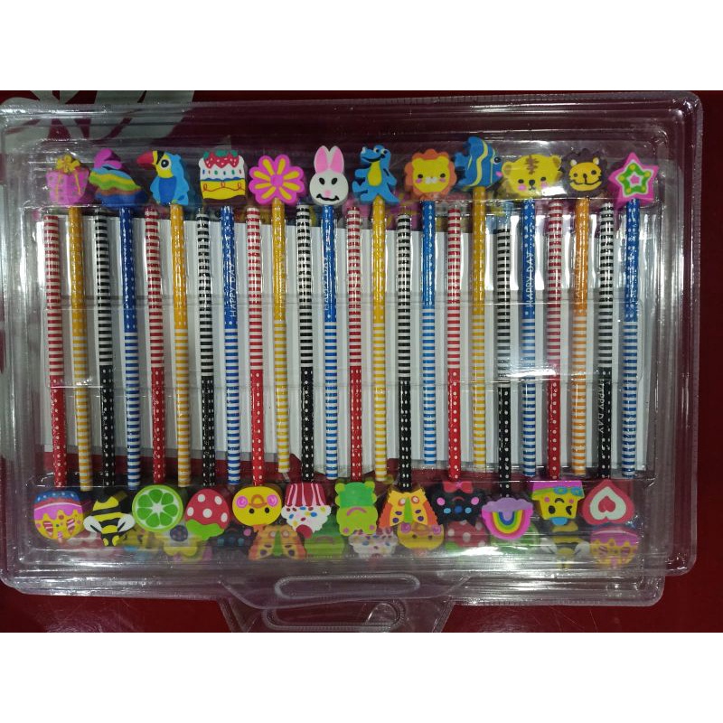 

Alat tulis Pensil + penghapus isi 24pcs karakter anak anak