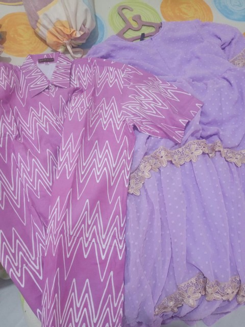 Dilema Ungu Lengan Pendek Kemeja Batik Cap Pria Kain Atasan Baju Cowok Jumbo Modern Premium Seragam