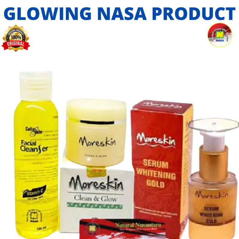 Jual PAKET GLOWING NASA Moreskin Clean and Glow Serum Whitening Gold