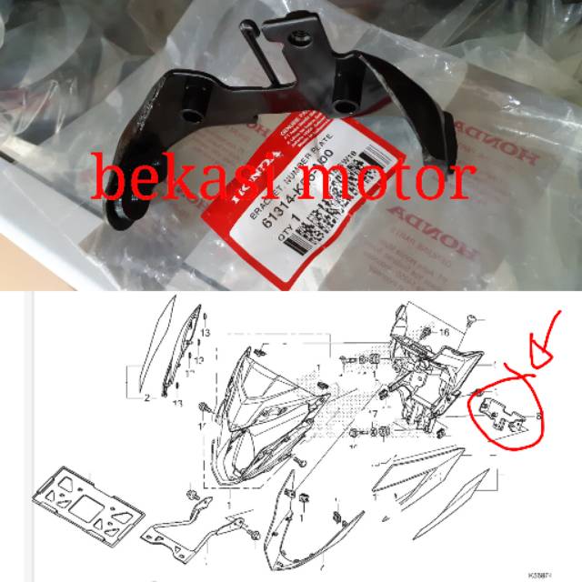 61314-K56-N00 number sambungan bracket plat nomer honda sonic 150 original 61314K56N00