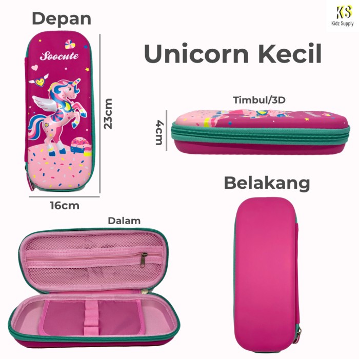 

(BISA COD) Kotak Tempat pensil BT21 anak perempuan hardcase 3D Frozen Unicorn - Unicorn kecil