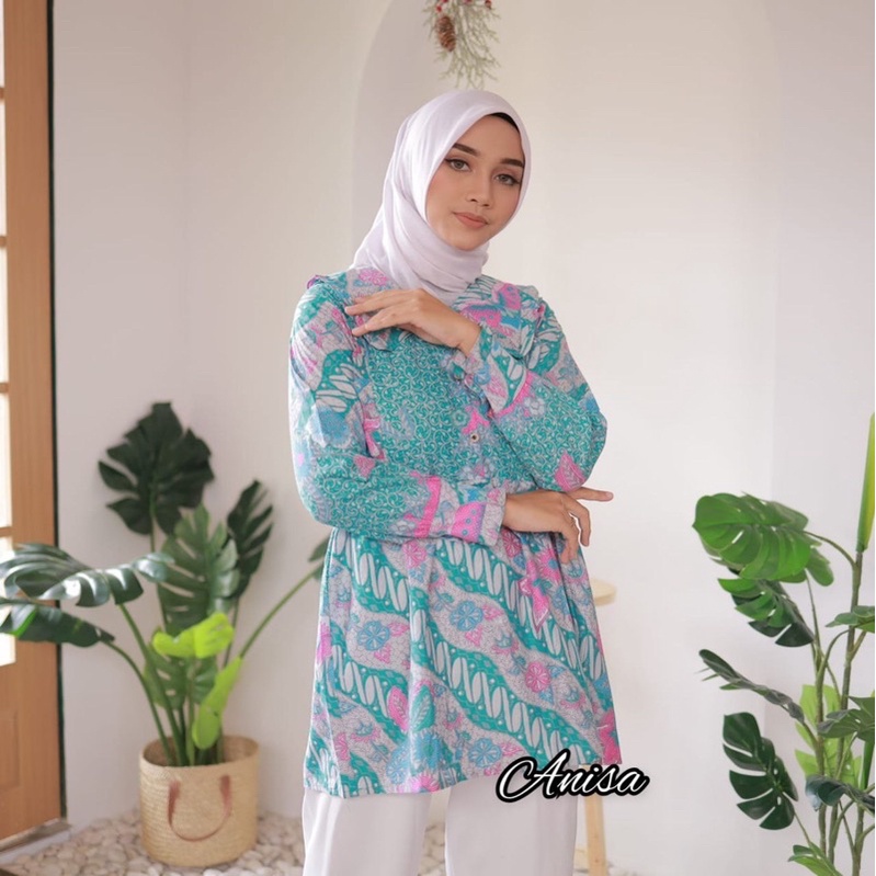 Riskymabatik || Batik Couple Batik Couple Modern Baju Batik Couple Batik Tunik Couple-B.soft toska