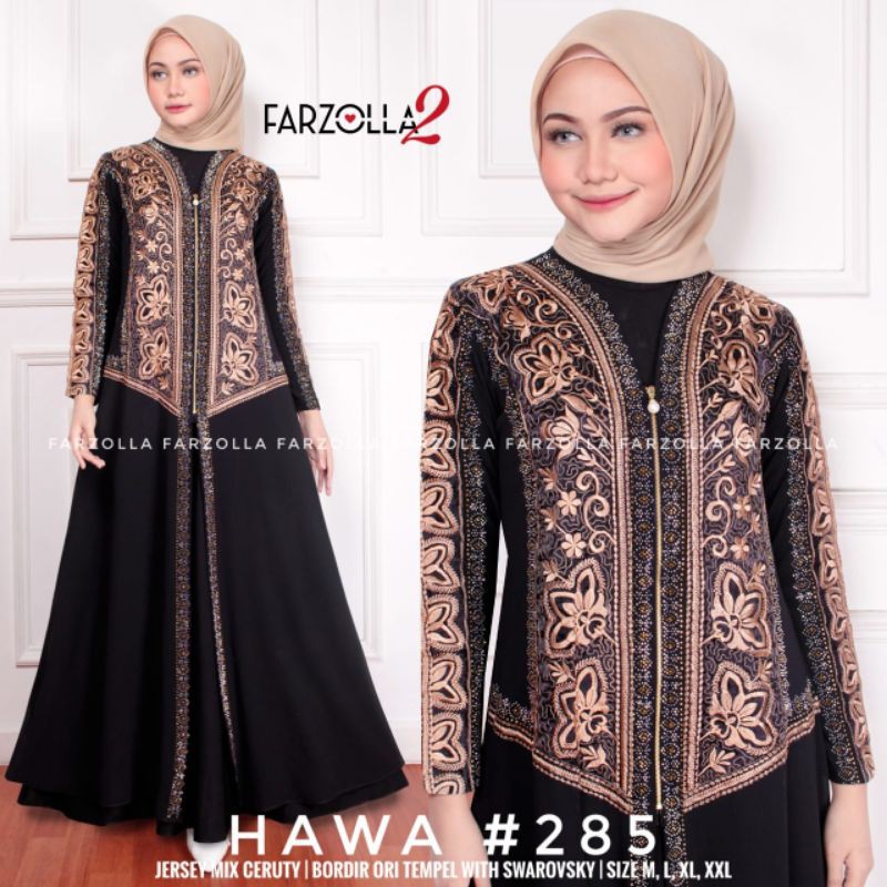 HAWA 285  BY FARZOLA2 / GAMIS ABAYA BAHAN JERSEY MIX CERUTY WARNA HITAM
