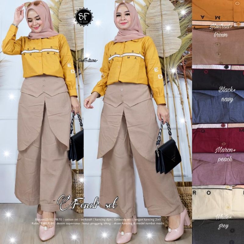 Fendi Setcel baju atasan dan celana kulot wanita