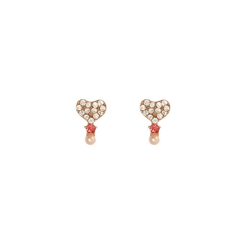 Sterling silver jarum jantung pearl stud anting-anting wanita elegan Korea pribadi mini anting-antin