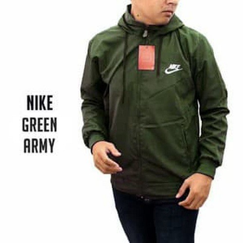 Jaket Pria Nike Parasut Windrunner Polos Sporty Olahraga Sepeda Running and Jogging-Hijau army