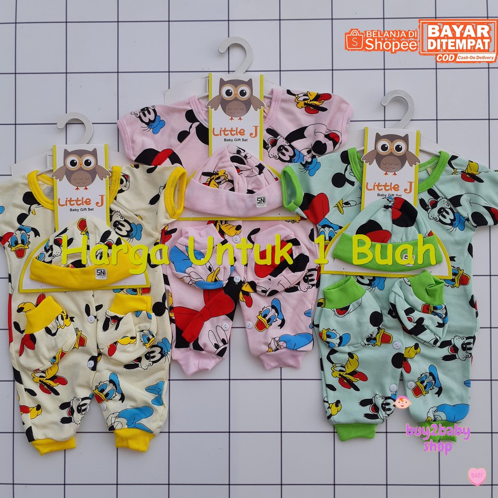 Jumper bayi baju kodok bayi set topi dan sarung kaki LITTLE J Kartun series 0-3 Bulan 1 PCS