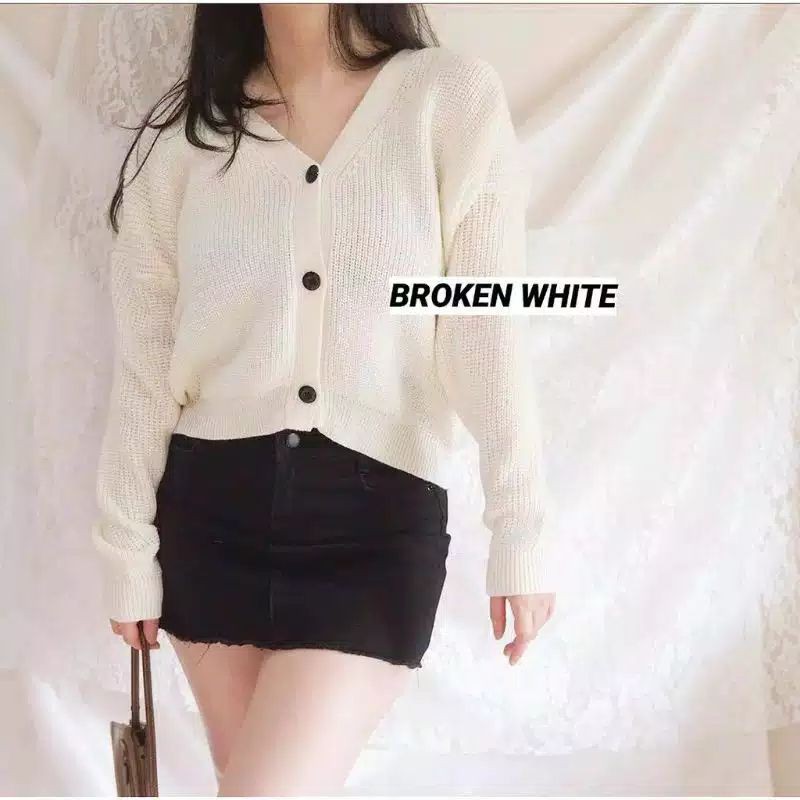CARDIGAN RAJUT CROP INDAH RAJUTANKU-Broken white