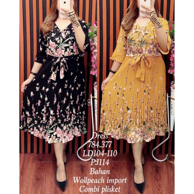 Fy 784377 Dress Wollpeach Import combi Plisket