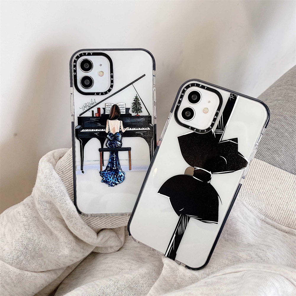 Soft Case Motif Piano Girl &amp; Pita Hitam Cover iPhone 7 8 Plus X XR Xs 11 Pro Max