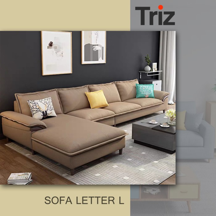 sofa minimalis l 4 seater furniture minimalis full coklat bonus meja minimalis [Triz Furniture]