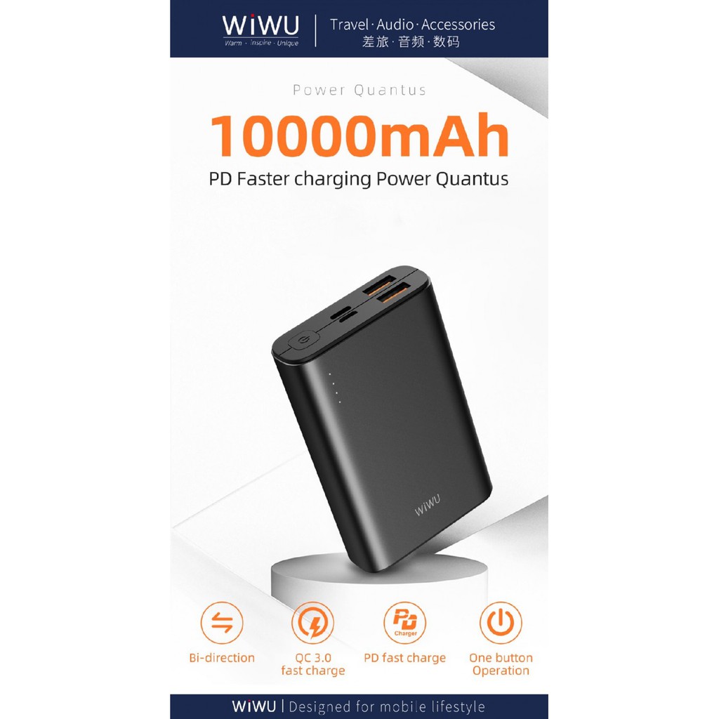 WIWU POWER QUANTUS JC-05 - 10000mAh Powerbank - PD 18W Max and QC3.0