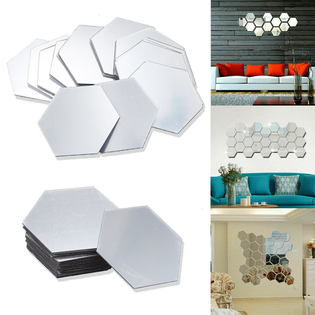 Kaca Stiker Hexagonal Cermin Dekorasi Dinding