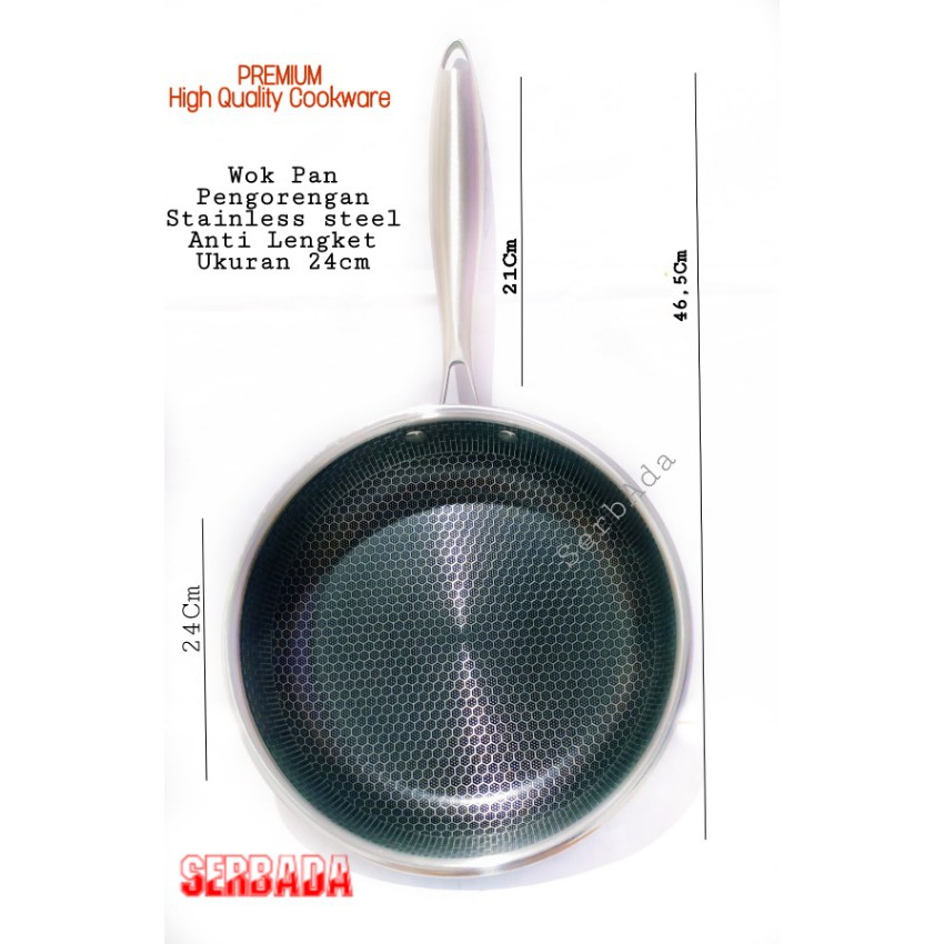 A1 Wajan Penggorengan Stainless Steel Anti Lengket Fry Pan Stainless Non Stick 24cm