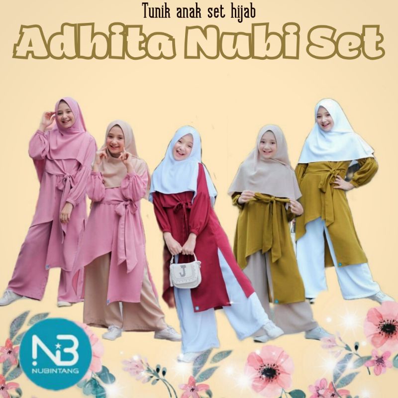 Tunik Adhita II Adhita Nubi Set II Setelan Kulot Anak Remaja set Hijab II Setelan Tunik Bahan Wollyc
