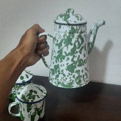 TEKO MUG JADUL BLURIK TEKO VINTAGE PAJANGAN TEKO ENAMEL LORENG SET TEKO KALENG JAMAN DULU