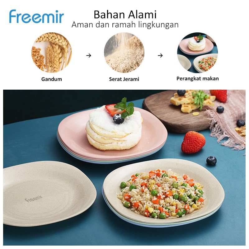 freemir Set 4 pcs Piring Nasi HOT SALES 18 cm Piring Makan Wheat Straw Rice Plate Warna Warni Set 4 Pcs-3