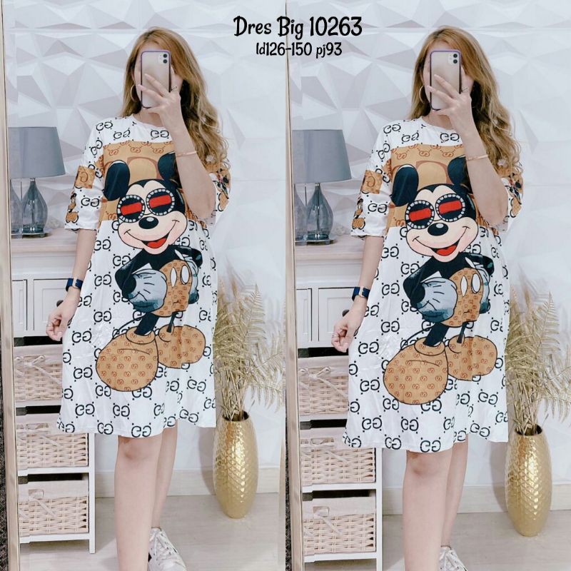 Dress wanita import bahan scuba Mickey 10263